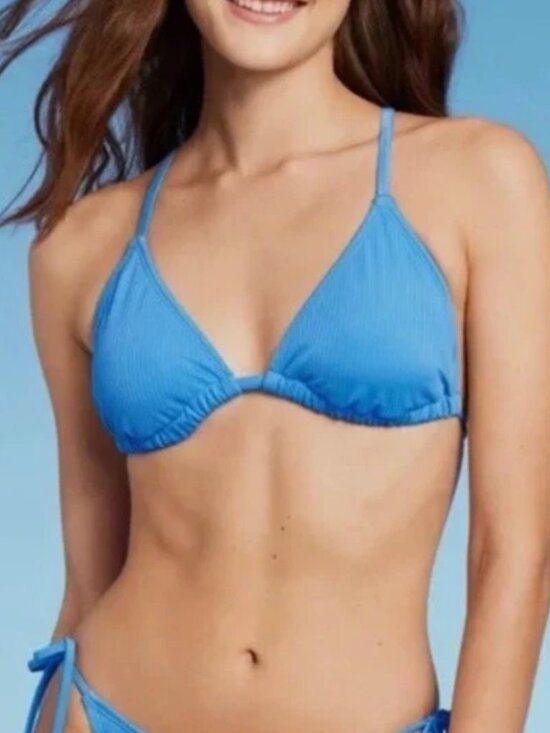 wild fable Other - Wild Fable Target Ribbed Blue Triangle String Bikini Top Swim Size Small NWT